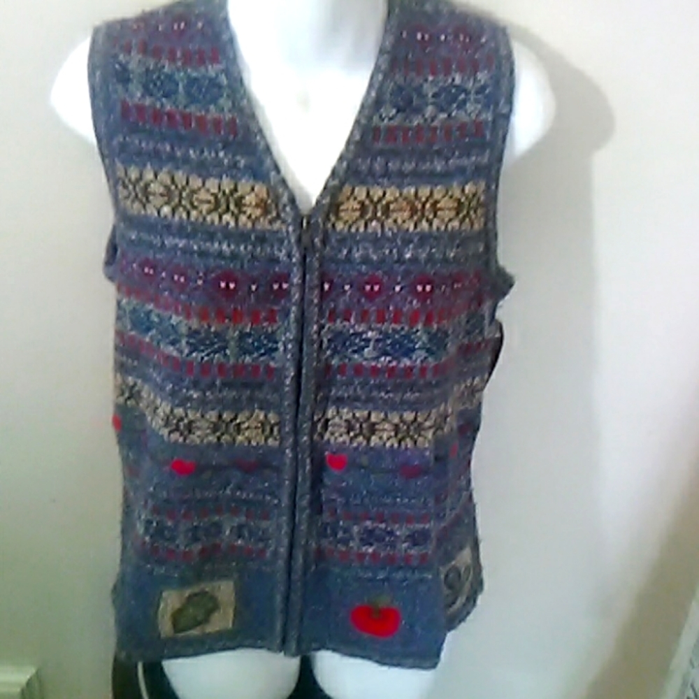 90s knit sweater vest zip up front large